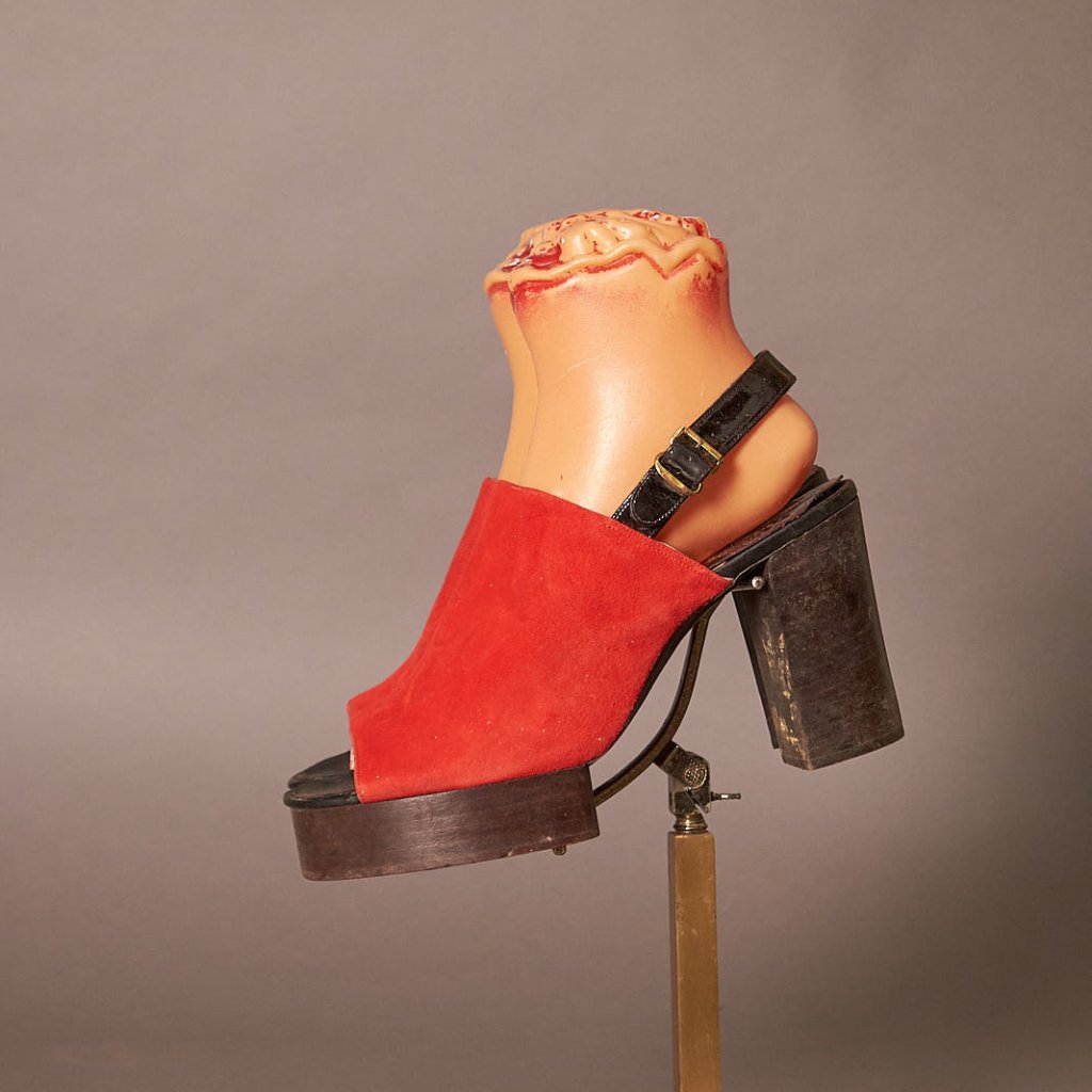 1970s Open Top Red Suede Platforms Heels